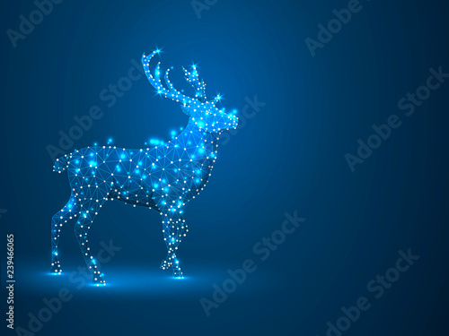 Deer. Polygonal space low poly with connecting dots and lines. Holiday reindeer wireframe concept. Connection structure. Raster on dark blue background