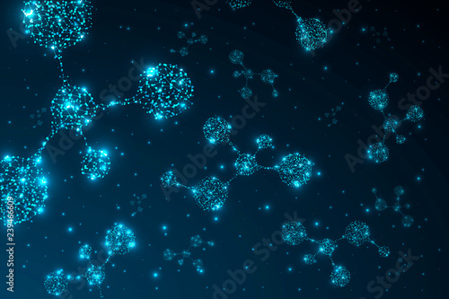 Molecules 3d Concept of neurons and nervous system neon blue gradient background raster image
