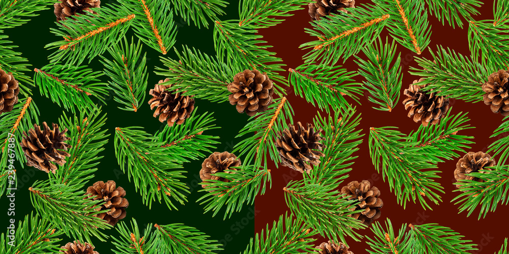 Fir tree branches seamless pattern, pine branch, Christmas conifer background Fir tree branches seamless pattern, pine branch, Christmas conifer background