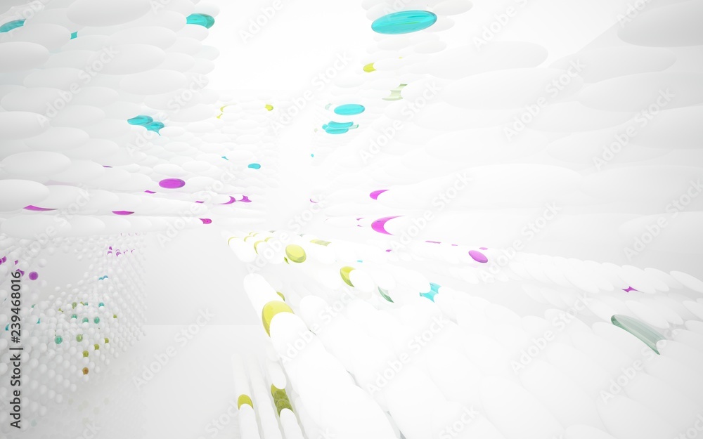 White smooth abstract architectural background whith colored gradient lines . 3D illustration and rendering White smooth abstract architectural background whith colored gradient lines . 3D illustration and rendering