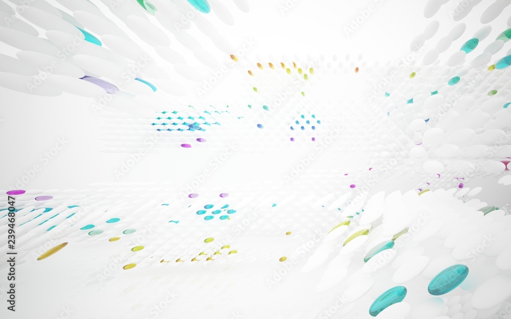 Naklejka premium White smooth abstract architectural background whith colored gradient lines . 3D illustration and rendering