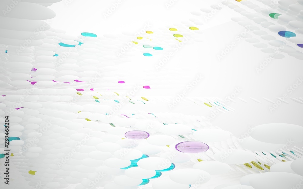 White smooth abstract architectural background whith colored gradient lines . 3D illustration and rendering White smooth abstract architectural background whith colored gradient lines . 3D illustration and rendering