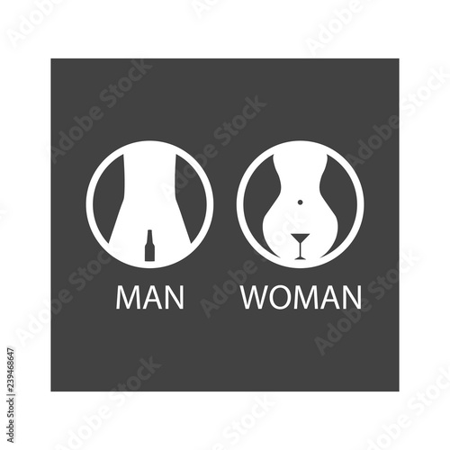 Wc or toilet creative sign or icons for public places as restaurant, cafe, hotel. Isolated flat vector images