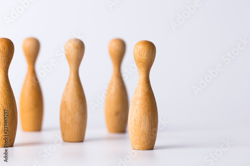 Business team uman resources concept. wooden block figures standing together.