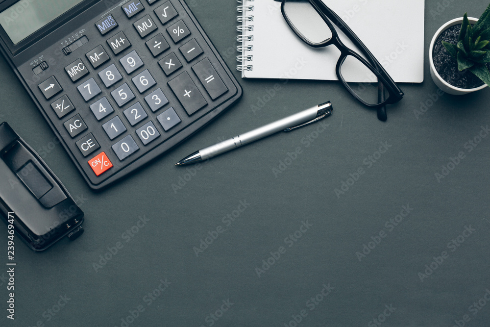 Business still life with calculator on table in office. Business still life with calculator on table in office.
