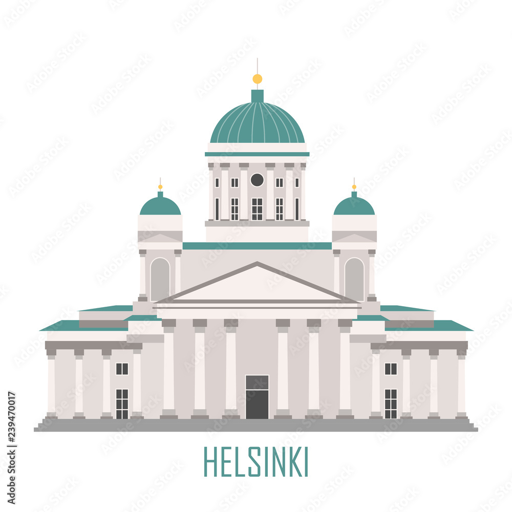 Obraz premium The symbol of Helsinki, Finland - Cathedral. Landmark icon for travel agency. Vector illustration.