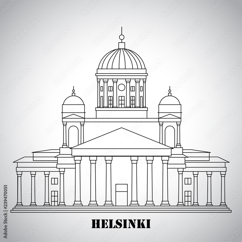 The symbol of Helsinki, Finland - Cathedral. Landmark icon for travel agency. Vector illustration.