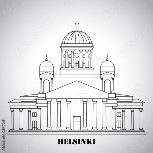 The symbol of Helsinki, Finland - Cathedral. Landmark icon for travel agency. Vector illustration.
