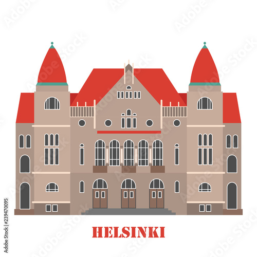 Finnish National Theatre in Helsinki  Finland. Landmark icon for travel agency. Vector illustration.