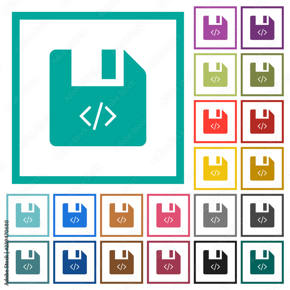 Script file flat color icons with quadrant frames