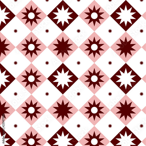 Geometry minimalistic pattern with squares and figure. Ceramic pink and white figure and squares pattern seamless. Vector pattern
