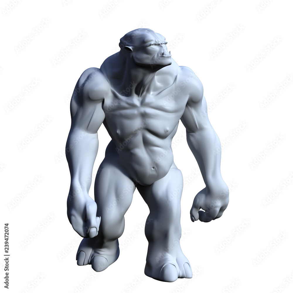 One big and muscular blue orc in the form of a sculpture One big and muscular blue orc in the form of a sculpture