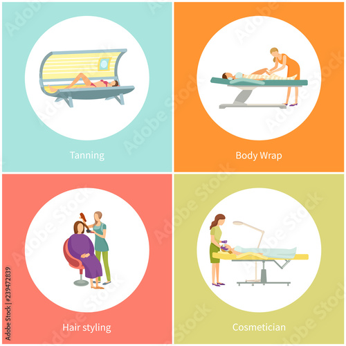 Tanning in Solarium Sun Parlor Spa Salon Vector