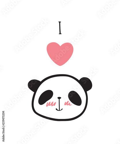 Fototapeta Naklejka Na Ścianę i Meble -  Greeting card for Valentine's Day, wedding with little cute panda. I love panda! Vector illustration.