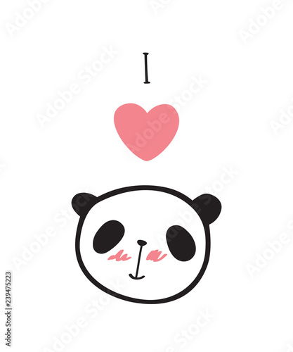 Fototapeta Naklejka Na Ścianę i Meble -  Greeting card for Valentine's Day, wedding with little cute panda. I love panda! Vector illustration.