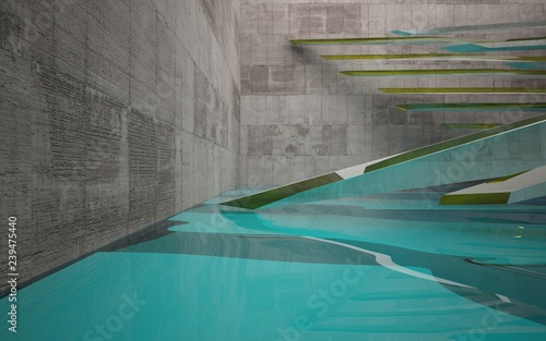 Abstract interior of concrete with blue water. Architectural background. 3D illustration and rendering  © SERGEYMANSUROV