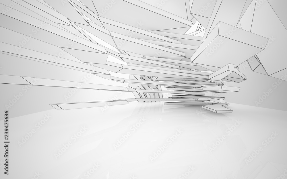 Fototapeta premium Abstract white interior highlights future. Polygon drawing . Architectural background. 3D illustration and rendering