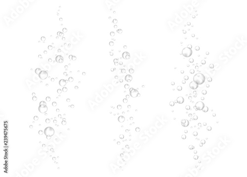 Vector air bubbles on white background. 3d vector realistic undersea texture. Underwater air, effervescent drink, champagne, oxygen, gas bubbles, foam or water.