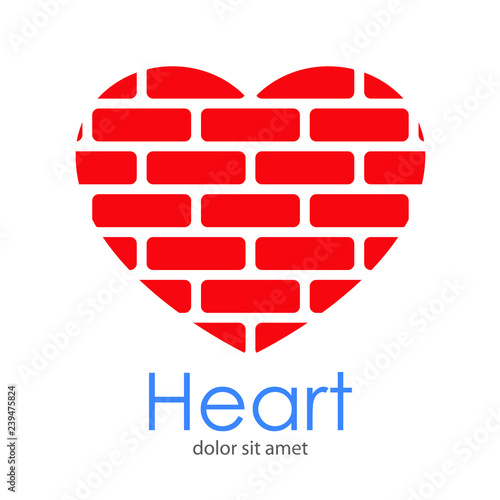 Logotipo Heart con corazón con ladrillos en espacio negativo en color rojo