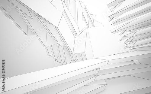 Abstract white interior highlights future. Polygon drawing . Architectural background. 3D illustration and rendering