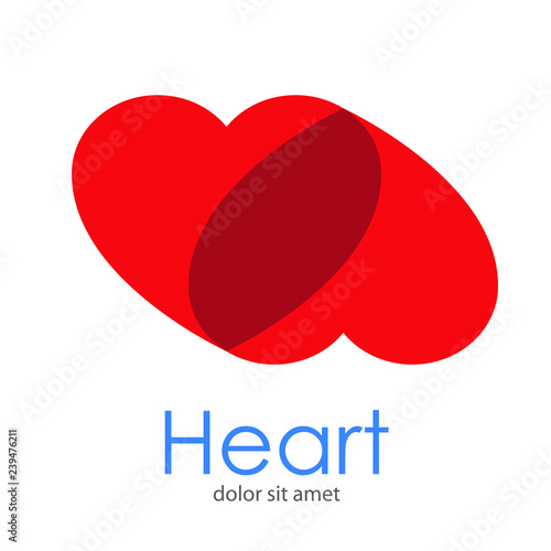 Logotipo Heart con dos corazones solapados en tonos color rojo