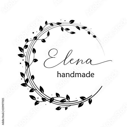 Premade logo design with floral wreath. Tree branches and leaves. Feminine logotype template