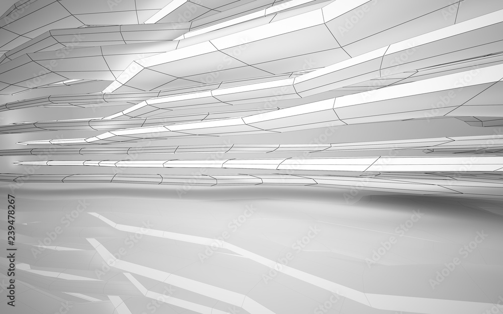 Fototapeta premium Abstract white interior highlights future. Polygon drawing . Architectural background. 3D illustration and rendering
