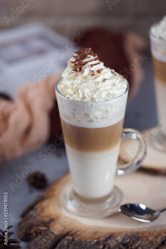 Coffee in a glass with whipped cream