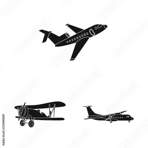 Vector design of plane and transport logo. Set of plane and sky stock vector illustration.
