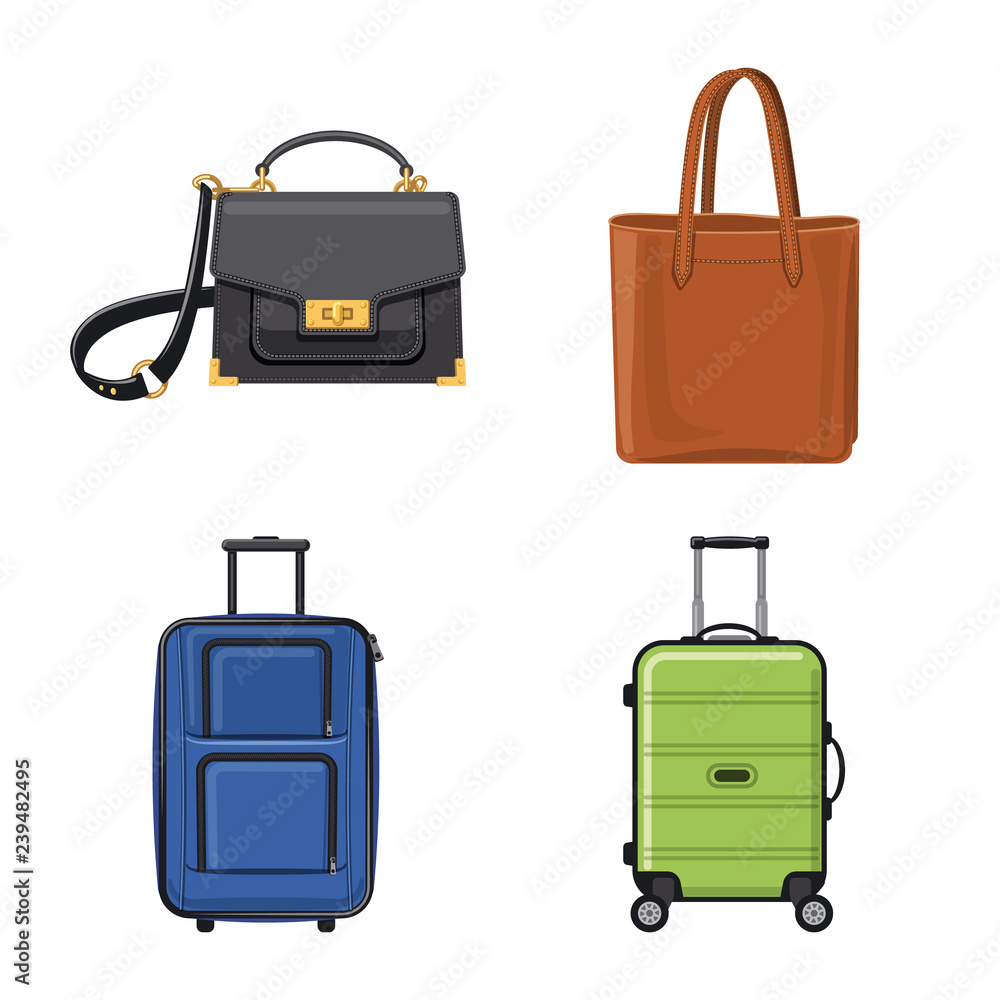Isolated object of suitcase and baggage symbol. Collection of suitcase and journey stock vector illustration. Isolated object of suitcase and baggage symbol. Collection of suitcase and journey stock vector illustration.