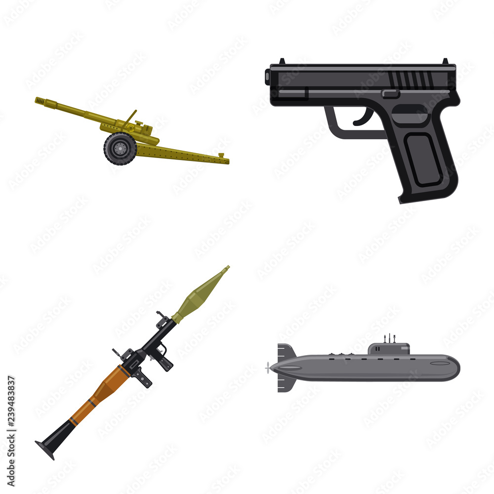 Vector illustration of weapon and gun sign. Set of weapon and army stock vector illustration.