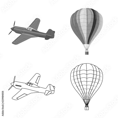 Isolated object of plane and transport symbol. Set of plane and sky stock symbol for web.