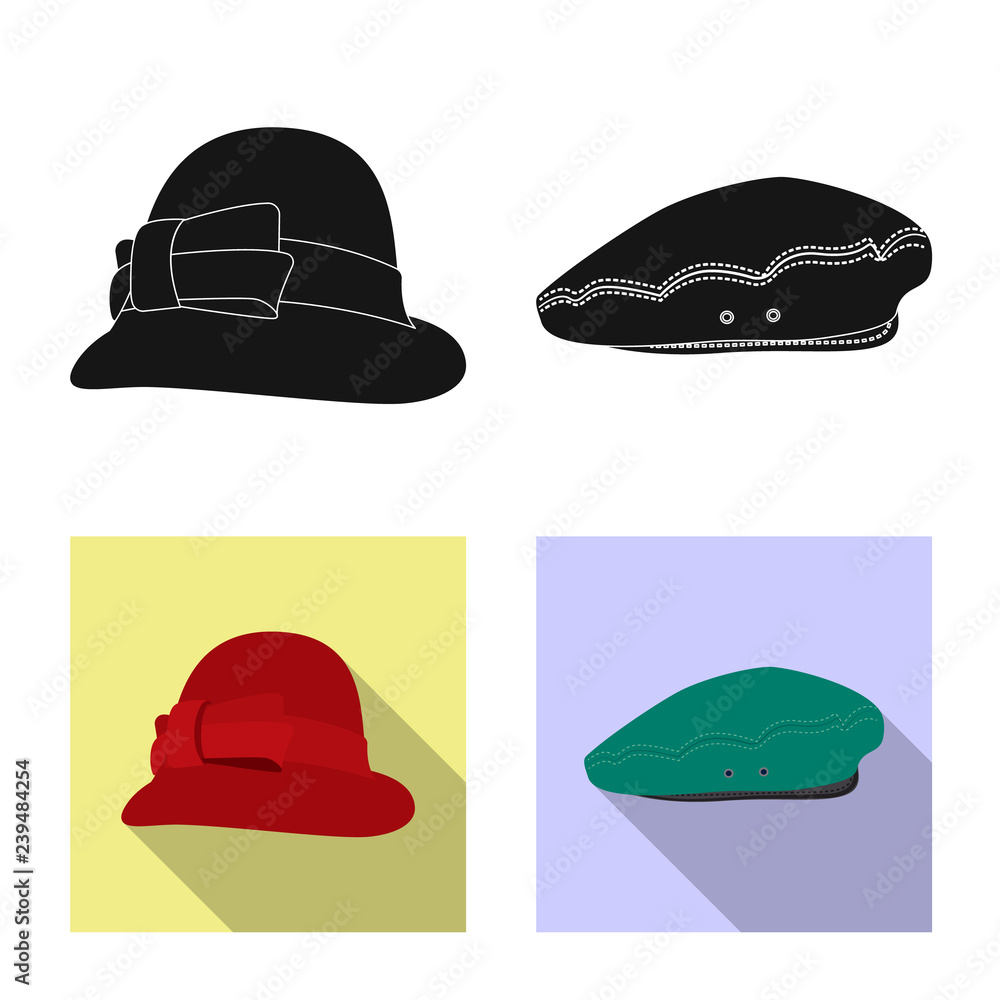 Vector illustration of headgear and cap icon. Collection of headgear and accessory stock symbol for web. Vector illustration of headgear and cap icon. Collection of headgear and accessory stock symbol for web.