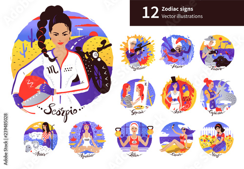 Vector set of Zodiac Signs illustrations