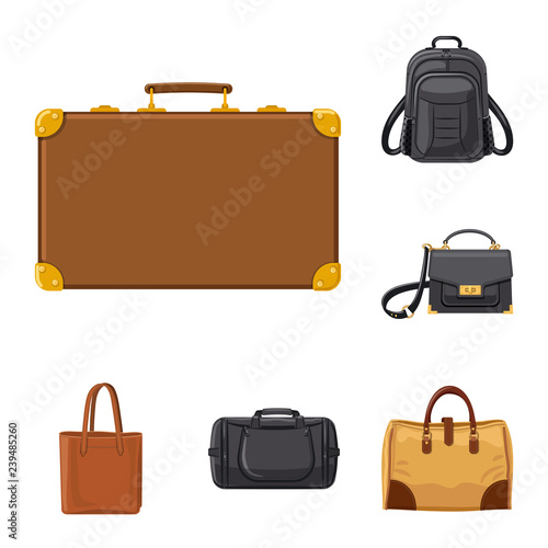 Vector design of suitcase and baggage icon. Set of suitcase and journey vector icon for stock.
