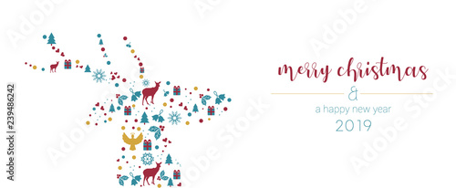 Merry Christmas greeting card reindeer collage