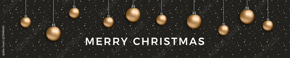 Naklejka premium Merry Christmas bronzene Christbaumkugeln Banner