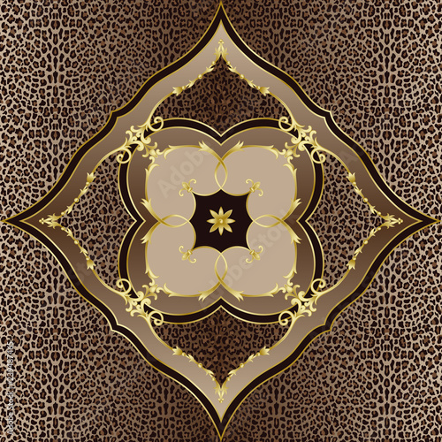 Luxury Beige Leopard and Gold Classic Seamless Pattern