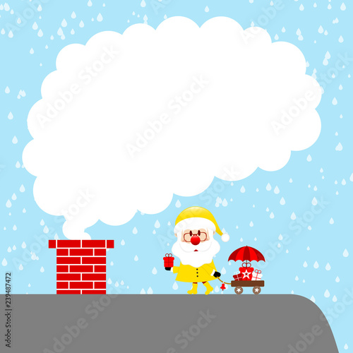 Santa Roof Sleigh Cloud Of Smoke Rain Blue