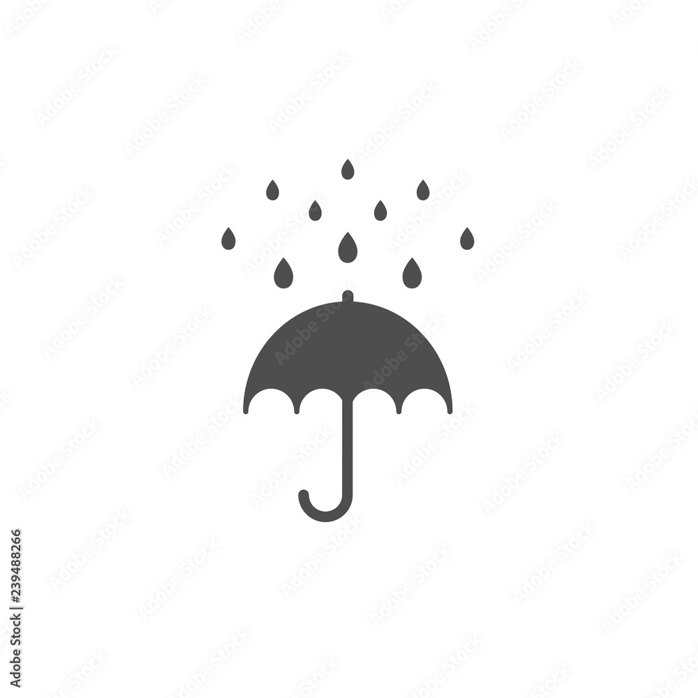 Black open Umbrella with rain drops. Flat icon isolated on white. Flat design. Vector illustration. Black open Umbrella with rain drops. Flat icon isolated on white. Flat design. Vector illustration.