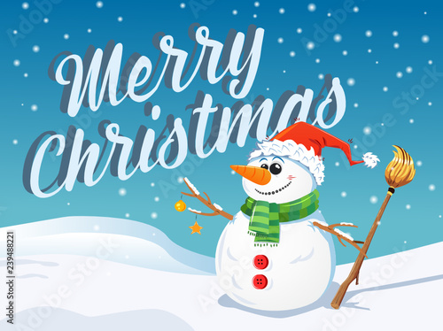 Snowman , Happy new year and merry chrismas vector scene