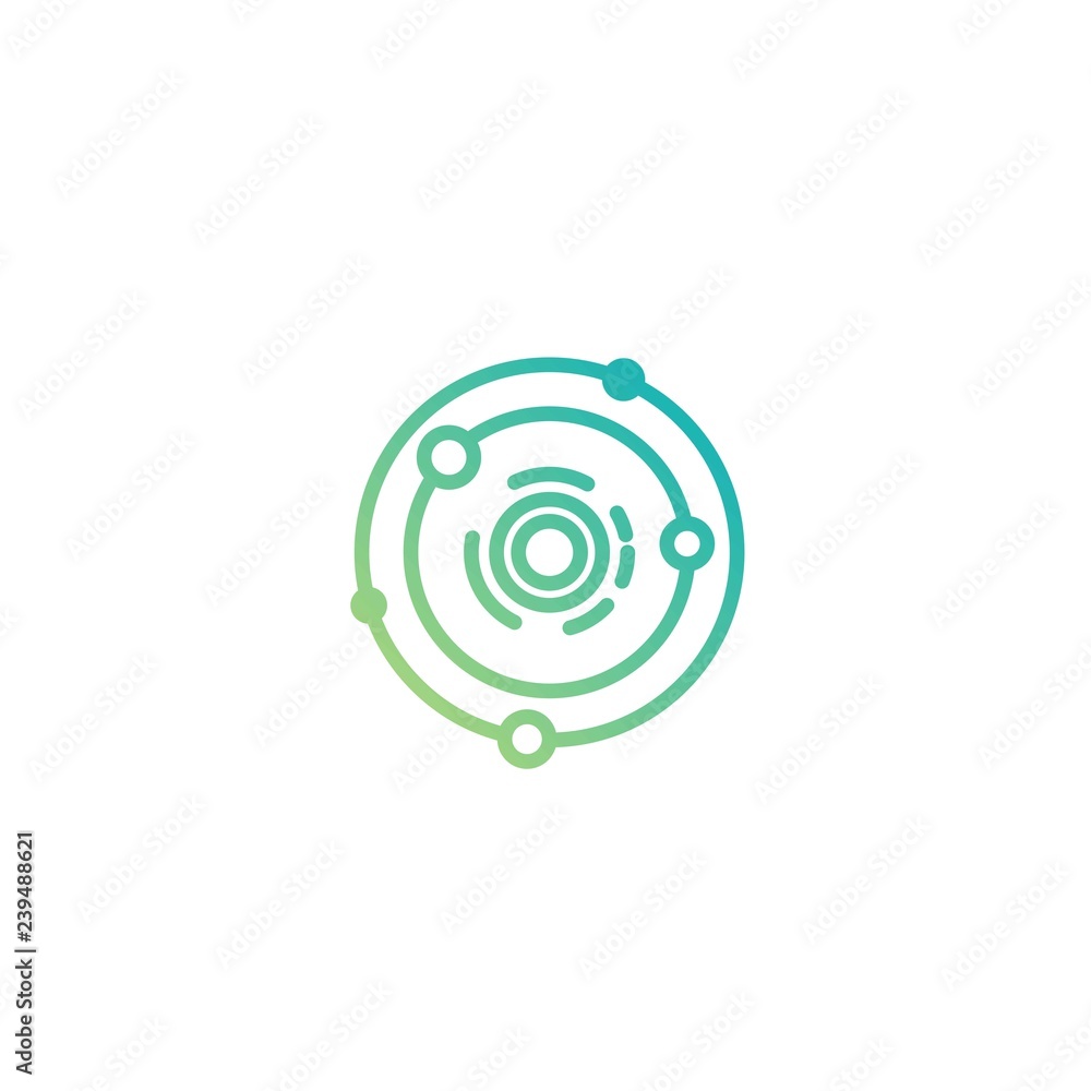 Solar system. Cosmos, universe, space sign. Hub network connection line icon isolated on white. Solar system. Cosmos, universe, space sign. Hub network connection line icon isolated on white.
