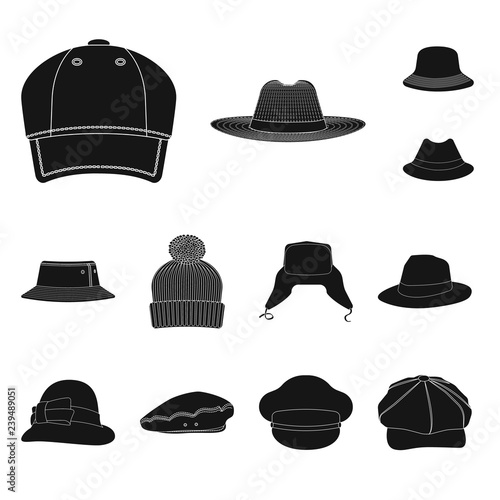 Vector illustration of headgear and cap icon. Collection of headgear and accessory stock vector illustration.