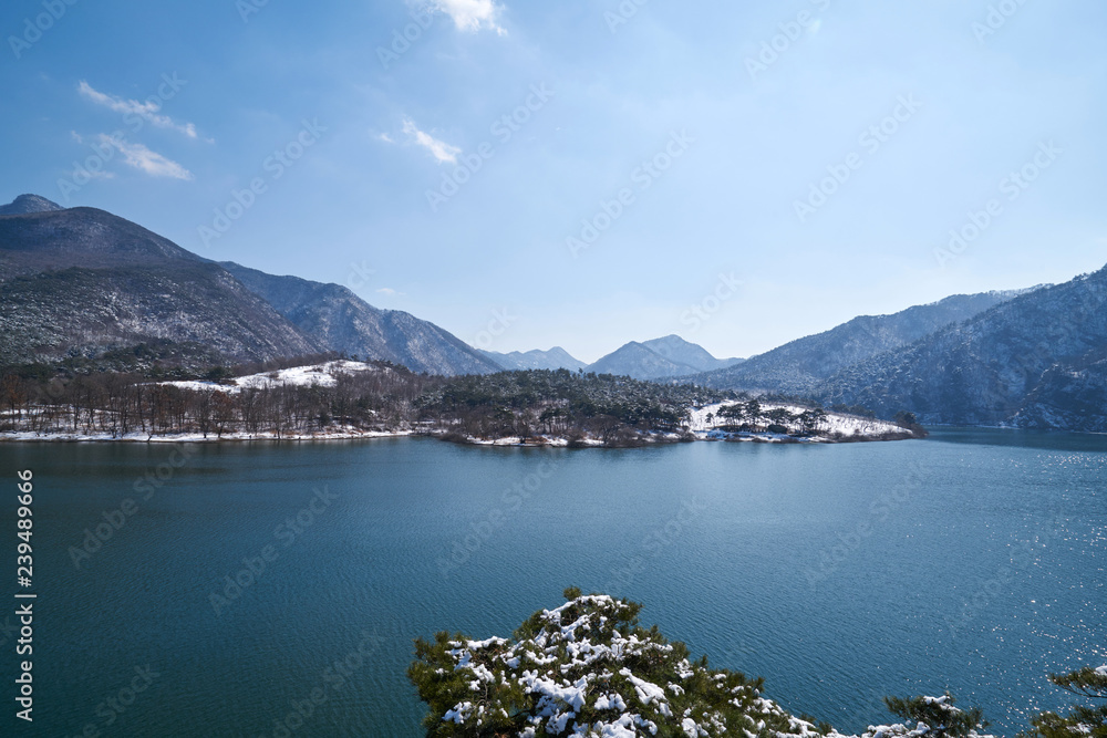 Reservoir winter scenery, Goesan-gun, Korea.