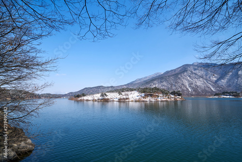 Reservoir winter scenery  Goesan-gun  Korea.