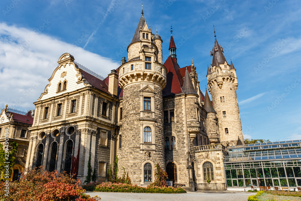 Moszna Castle, historic palace located in a village of Moszna, Upper Silesia, Poland Moszna Castle, historic palace located in a village of Moszna, Upper Silesia, Poland