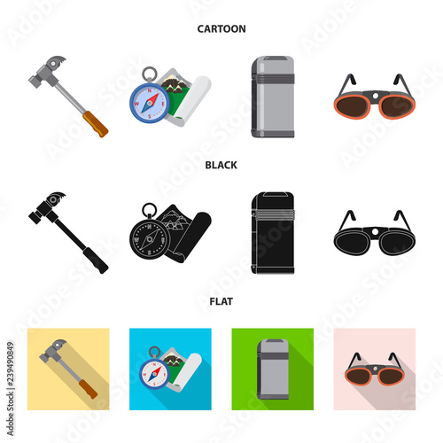 Vector design of mountaineering and peak sign. Collection of mountaineering and camp stock symbol for web.