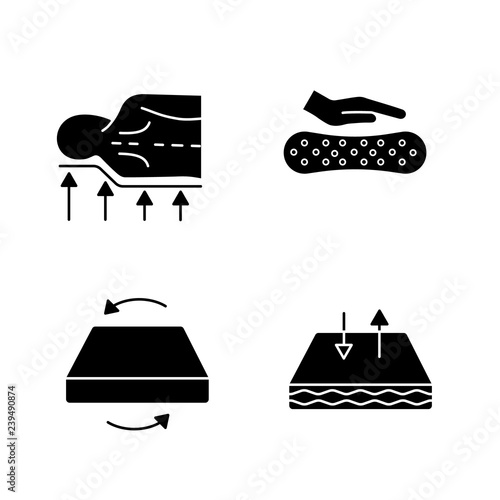 Orthopedic mattress glyph icons set