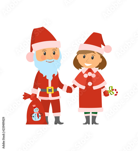Santa Claus and Helper in Traditional Costumes