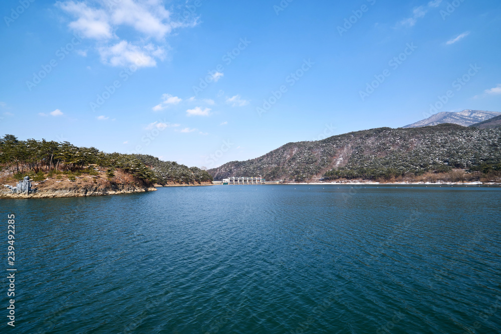 Reservoir winter scenery, Goesan-gun, Korea.